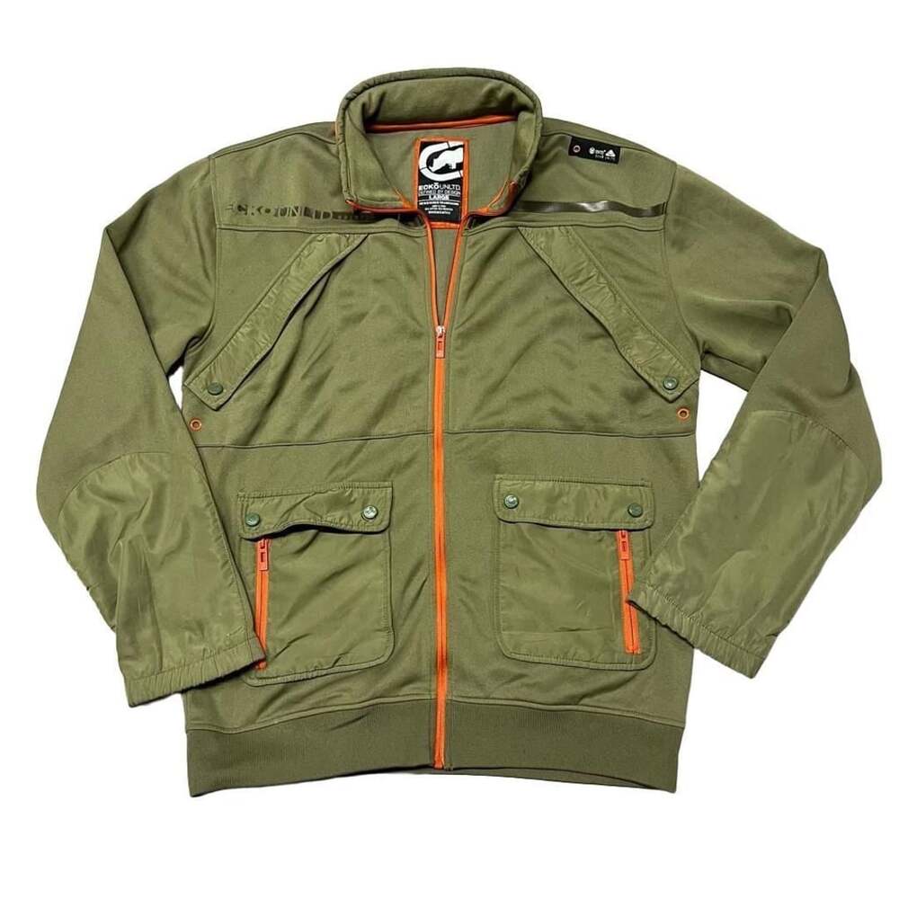 Ecko Unltd. Jacket Size Large Olive Green Full Zip Utility Track Jacket